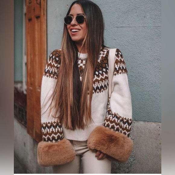 Zara | Sweaters | Zara Faux Fur Jacquard Sweater Multicolored | Poshmark